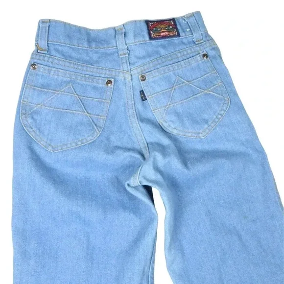 Vintage 70s Big E Levis Barnstormer Bellbottoms Pintuck Flare Denim Jeans22 in